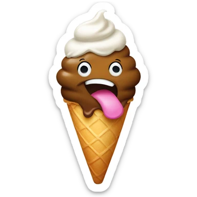 poop holding up a piece sign and sticking its tongue out while eating ice cream sticker