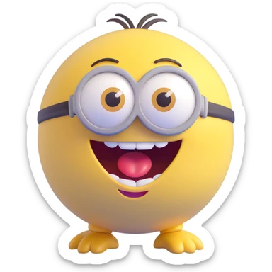 3d sphere with a cute yellow minion face, laughing with mouth wide open sticker