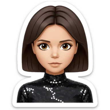 Victoria Beckham from Spice Girls with medium dark brown hair, black sequin outfit sticker