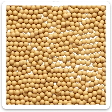 loose scatter of small round seeds in warm yellow to light brown tones, matte, slightly textured surface, grains in varied sizes, clustered or gently dispersed in a natural pile, no bowl or extras, soft lighting, subtle shadows, emoji scale sticker
