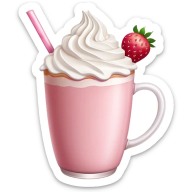 Pink latte with whip cream and strawberries  sticker
