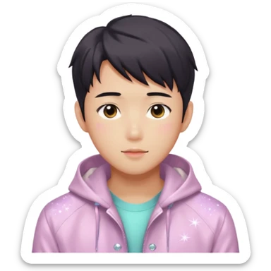 Gorgeous bright sparkly romantic Asian anime pastel guy with blushing face aesthetic trending style outside sticker