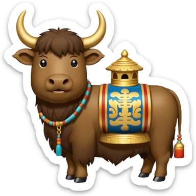 Tibet emoji with a yak and prayer wheels, representing Tibetan culture and landscape, in a simple and spiritual emoji style sticker