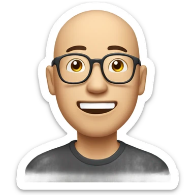  a 35-year old, male, bald Asian man, wearing glasses, inquisitive, laughing, scratching the back of his head in confusion,  sticker