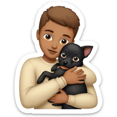 persona de tes morena clara con un perrito negrito abrazados sticker