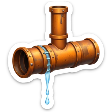 sewer steel pipe with leaking water  sticker