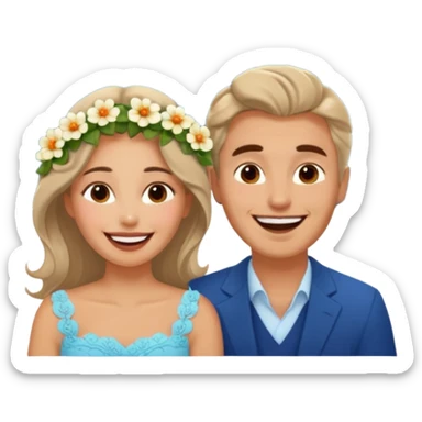 Couple  laughing traveling russian man and elegant  Latina girl delicate flowers and mountains in the background  sticker