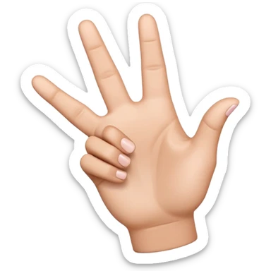 A high-quality 3D-rendered digital illustration of a hand making the YVL hand sign. The hand has a smooth, emoji-style design similar to Apple's hand emojis, with a natural skin tone. The thumb, index, and middle fingers are extended, while the ring and pinky fingers are folded down. The background is transparent or white, with no additional effects or shading. sticker