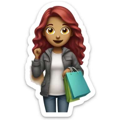 Long Burgundy haired girl, shopaholic, carrying a lot of shopping bags sticker