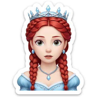 braided hair ice princess with dark crown, red hair sticker