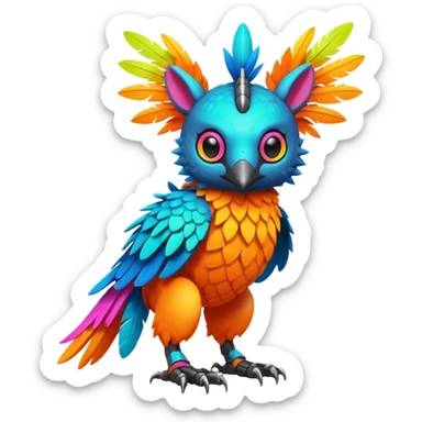Tropical futuristic lush warm-colored modern colorful neon-colored cyber-Fakémon-Digimon-Trico-creature sticker