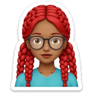 Dark Tan girl with two long red plaits and red rmmed  glasses head neck and shoulder shot only sticker