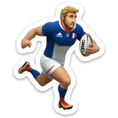 french rugby player running holding the ball sticker