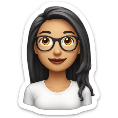 Chica de 25 años con pelo largo negro liso con gafas de ver sonrisa vestida de rosa sticker