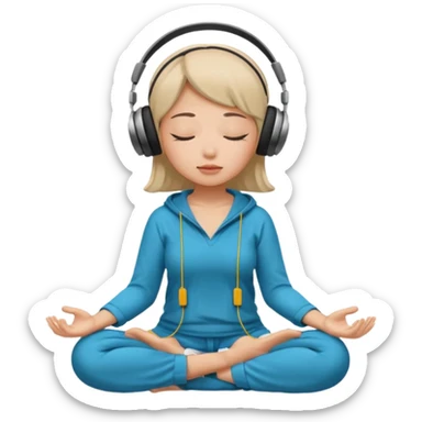 An East Asian woman🧘🏻‍♀️ is sitting cross-legged in a meditation pose, wearing Apple headphones🎧 and listening to music. The song is so beautiful that she has her eyes closed and tears streaming down her face. sticker
