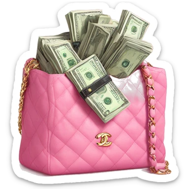 Money stack in a pink Chanel bag  sticker