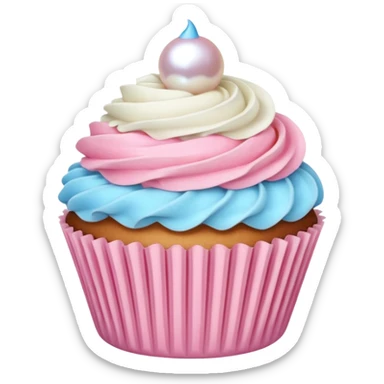 cupcake with pastel blue frosting and a white pearl sticker