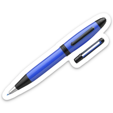 3D render of Hidden Camera Pen, secret agent spy gear aesthetic, hidden mechanisms, glossy blue ballpoint pen with a glass lens tip, sleek tactical texture, Apple emoji style, isolated on white background --v 6.0. sticker