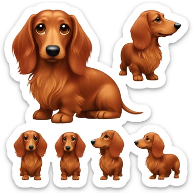 A long-haired marble dachshund stands red-haired sticker