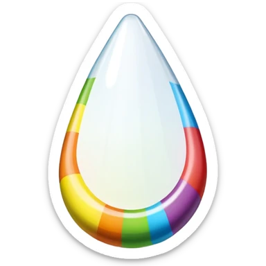 Minimal design of a Skittles package shaped like a teardrop with rainbow stripes and a few green round candies beside it. sticker