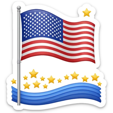 United States flag, simple, bright, gray flagpole, wavy flag, Google emoji style, slight variation in flag wave sticker