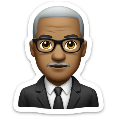 Malcolm x  with small round face and suit and glasses and buzz cut and small black eyes and small gray beard and small black eyes and wrinkled forehead sticker
