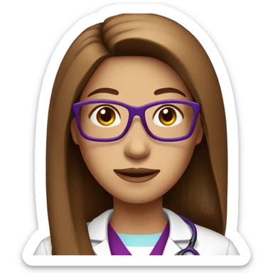 Female brown long straight hair Doctor with violet glasses  sticker