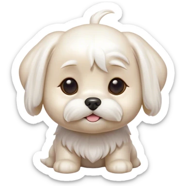 Cinematic Cute Maltese Portrait Emoji, Head tilted playfully and inquisitively, featuring a luxurious, silky white coat with a healthy sheen, round, sparkling dark eyes filled with curiosity, Simplified yet irresistibly adorable features, highly detailed, glowing with a warm, friendly glow, high shine, affectionate and lively, stylized with a touch of whimsy, bright and endearing, soft glowing outline, capturing the essence of a mischievous yet loving companion, so playful it feels like it could scamper out of the screen and into your arms! sticker