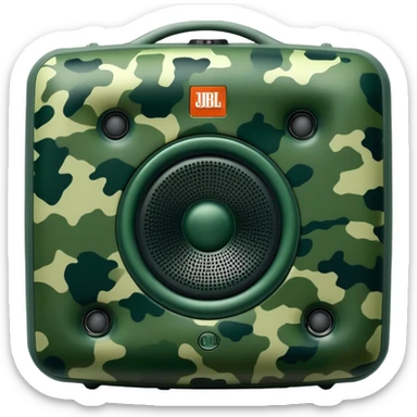 Simple JBL Clip 4 speaker with forest green camouflage pattern, light and dark green spots, iOS emoji style sticker