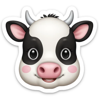 simple kawaii cow face, very simple dot eyes, vey big pupils sticker
