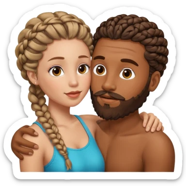 brown skin man with beard and braids making out with a white woman with curly brown hair  sticker