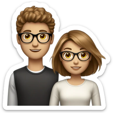 italian young cool couple brown hairs and white skin, the boy with rounded glasses, the girl is a model without glasses sticker