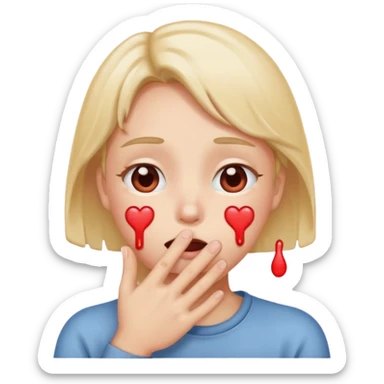 Heart eyes emoji blushing with hand covering mouth and melting sticker