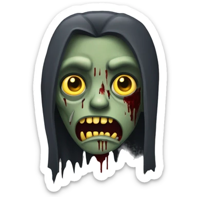 zombie vampire with a dark monochrome skin and a sad face with yellow and sharp teeth and blood and long hair covering the face sticker