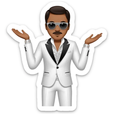 Charlie Wilson with dark brown hair, white sequin outfit sticker