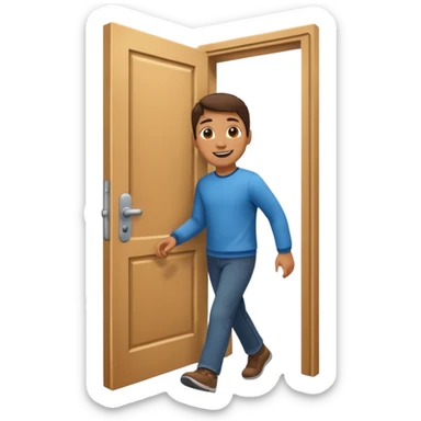 a door opening with a smiling client walking in sticker