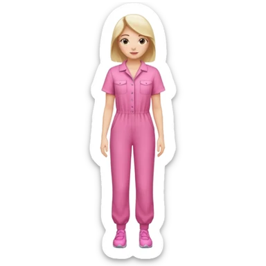 woman pink jumpsuit standing on foot sticker