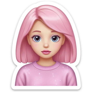 “Emoji girl, pastel pink blush, sparkly wide eyes, glossy bubblegum lips wearing oversized pastel sweater.” sticker