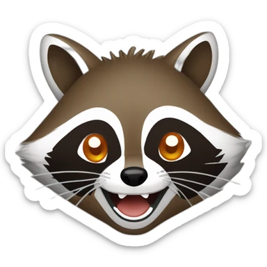 brown raccoon with orange eyes and a dark green hood that is laughing sticker