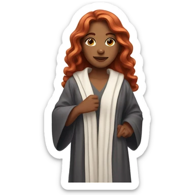 red-haired girl with long wavy hair in a robe sticker