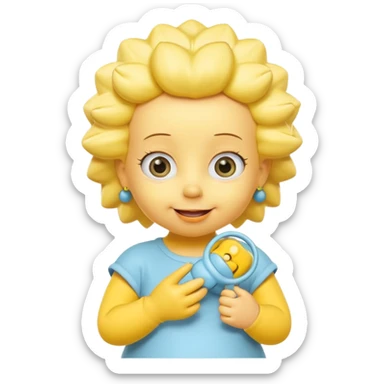A 3D cartoon baby character fully yellow skin, styled like Maggie Simpson, with pacifier, big eyes, smooth shading, Memoji-style rendering, consistent with other yellow Simpsons characters. sticker