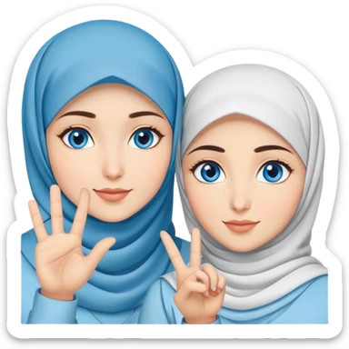 Turkish beautiful finish Konya two girls blue eyes with hijab and saying love with hand gesture sticker