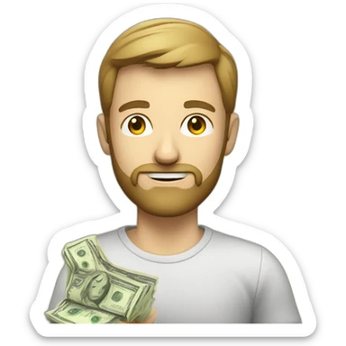 caucasian male with small beard counting money sticker