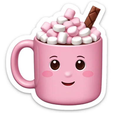 Hot chocolate in pink mug with marshmallows  sticker