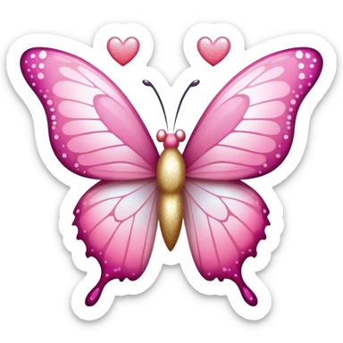 light Pink ombre butterfly with heart shaped wings and glitter  sticker