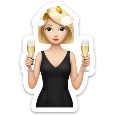 Blonde Woman, Long black slipdress, man black Cut,fly, Champagner glas sticker
