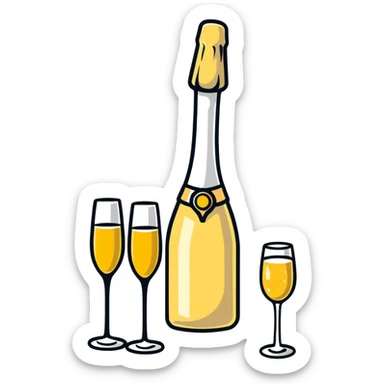 cartoon sticker of a champagne bottle and glass sticker