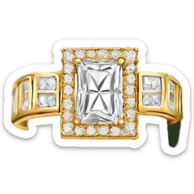 Gold rectangle engagement ring on hand ring finger sticker