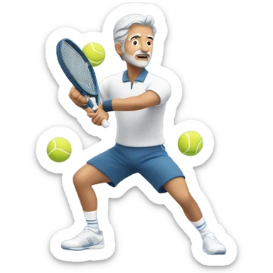 Gray haired man with a knee brace playing tennis like a pro sticker