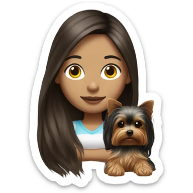 Realistic Brunette long hair light skin girl with her yorkie sticker